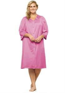Women's Button Front Knee Length Robe (Perfumed Rose)